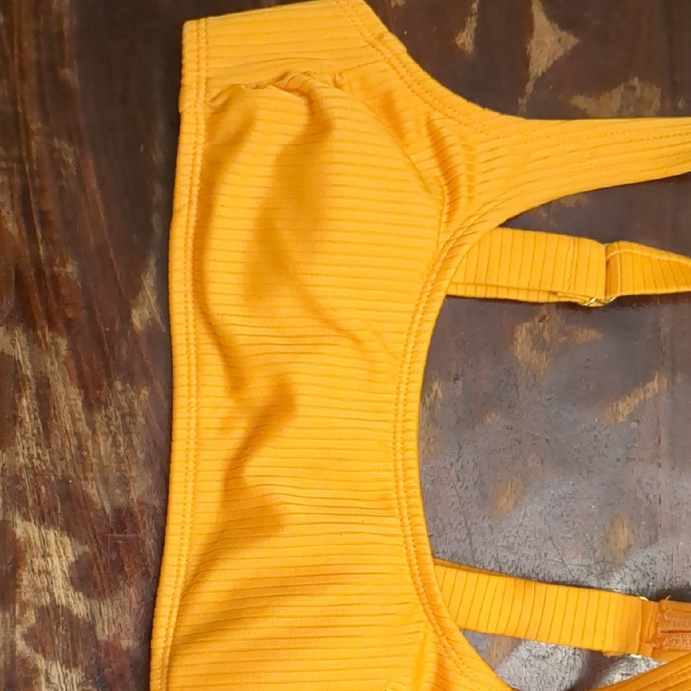 Vibrant Orange Ribbed Bikini Top